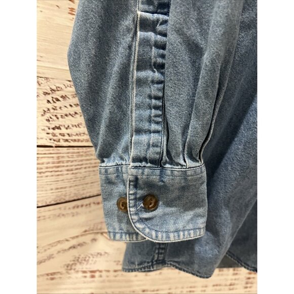 Vintage 90s CHAPS RALPH LAUREN Chambray Denim Shirt Mens 15 32/33 Blue Cotton - Picture 6 of 11